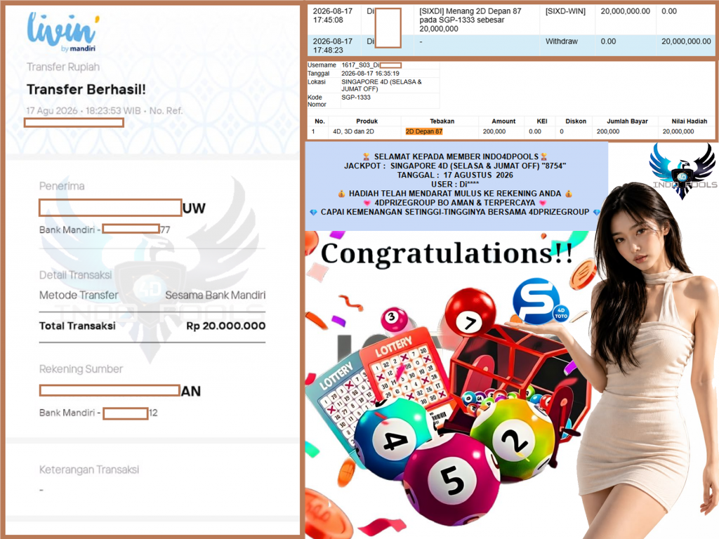 INDO4DPOOLS JACKPOT SINGAPORE 4D (SELASA & JUMAT OFF) “8754” Rp20.000.000,- LUNAS