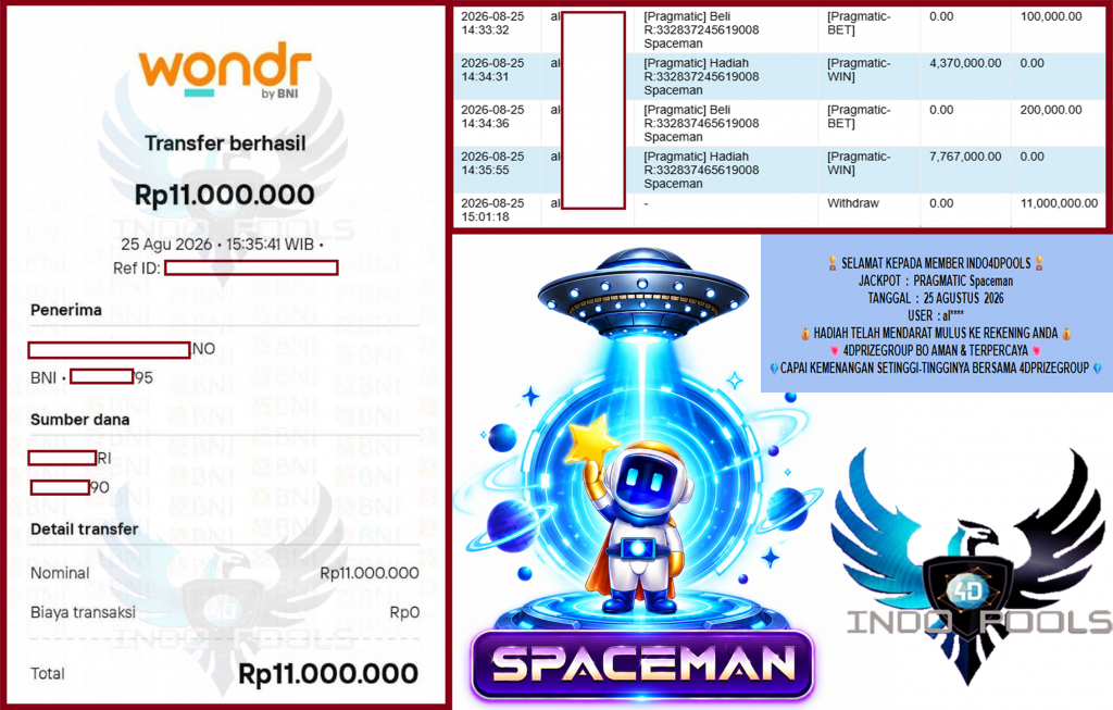 INDO4DPOOLS JACKPOT PRAGMATIC “Spaceman” Rp11.000.000,- LUNAS