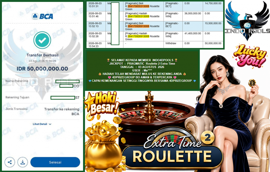 INDO4DPOOLS JACKPOT PRAGMATIC “Roulette 2 Extra Time” Rp50.000.000,- LUNAS