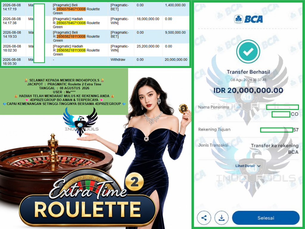 INDO4DPOOLS JACKPOT PRAGMATIC “Roulette 2 Extra Time” Rp20.000.000,- LUNAS