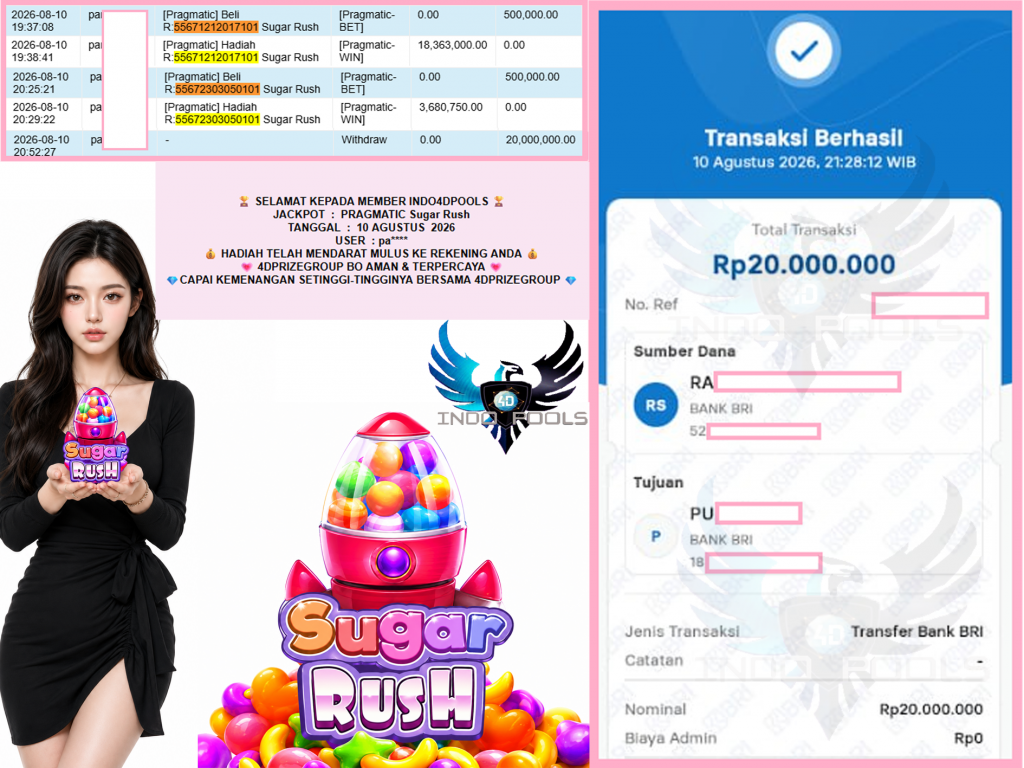 INDO4DPOOLS JACKPOT PRAGMATIC “Sugar Rush” Rp20.000.000,- LUNAS