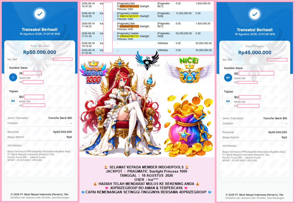 INDO4DPOOLS JACKPOT PRAGMATIC “Starlight Princess 1000″ Rp95.000.000,- LUNAS