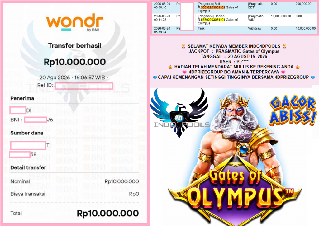 INDO4DPOOLS JACKPOT PRAGMATIC “Gates of Olympus”‎‏‏‎‎ Rp10.000.000,- LUNAS