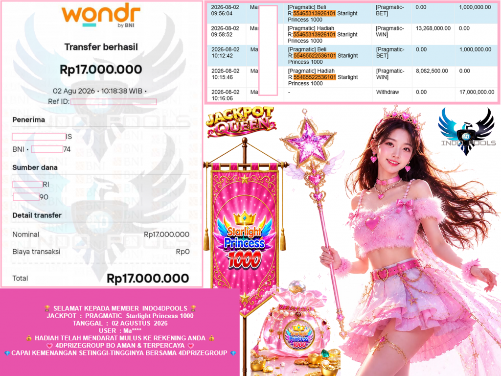 INDO4DPOOLS JACKPOT PRAGMATIC ” Starlight Princess 1000″‎‏‏‎‎ Rp17.000.000,- LUNAS