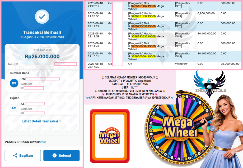 INDO4DPOOLS JACKPOT PRAGMATIC “Mega Wheel” Rp25.000.000,- LUNAS