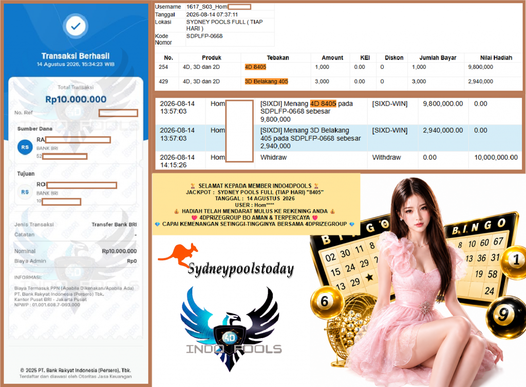INDO4DPOOLS JACKPOT SYDNEY POOLS FULL (TIAP HARI) “8405”‎‏‏‎ Rp10.000.000,- LUNAS