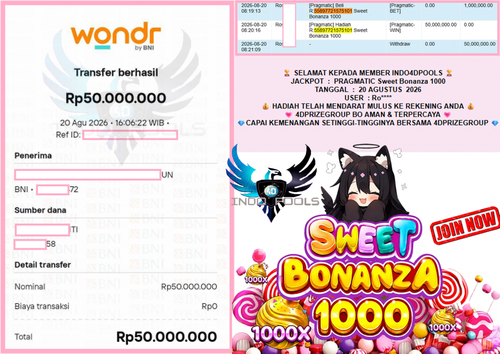 INDO4DPOOLS JACKPOT PRAGMATIC “Sweet Bonanza 1000″‎‏‏‎‎ Rp50.000.000,- LUNAS