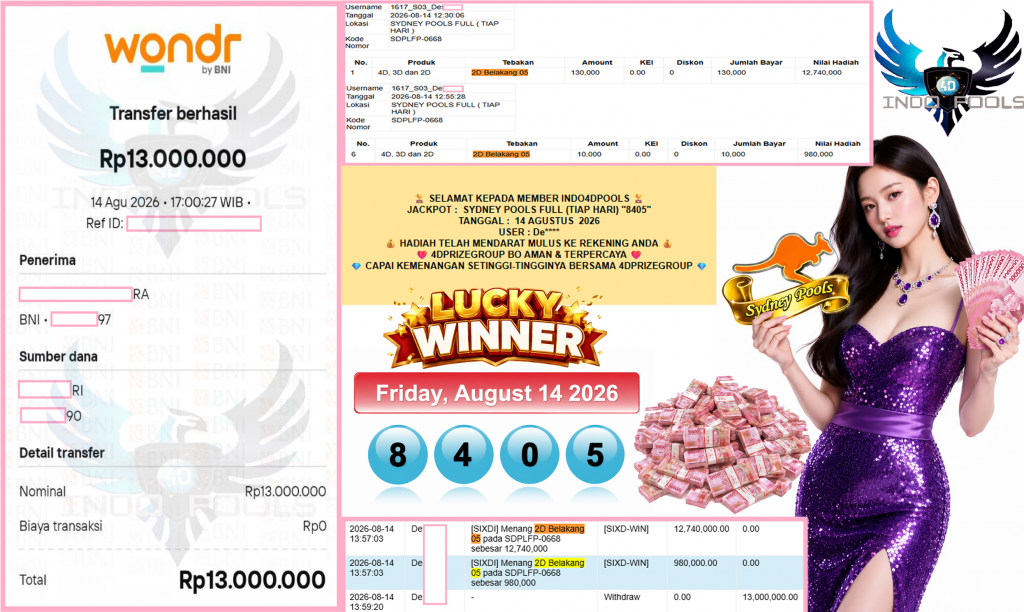 INDO4DPOOLS JACKPOT SYDNEY POOLS FULL (TIAP HARI) β8405βββββ Rp13.000.000,- LUNAS