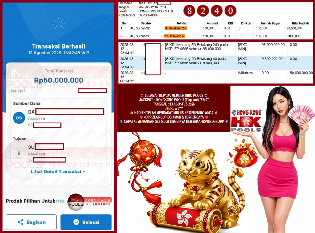 INDO-POOLS JACKPOT HONGKONG POOLS (Tiap hari) “8240”‎‏‏‎‎ Rp105.000.000,- LUNAS