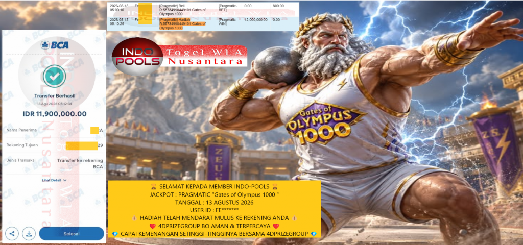 INDO-POOLS JACKPOT PRAGMATIC SLOT βGates of Olympus 1000 β Rp11.900.000,- LUNAS