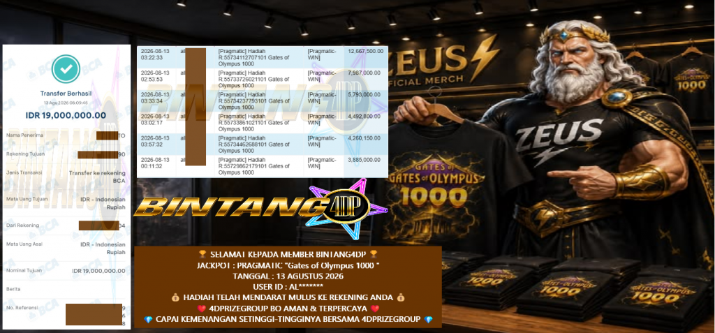 BINTANG4DP JACKPOT PRAGMATIC SLOT βGates of Olympus 1000 β Rp19.000.000,- LUNAS