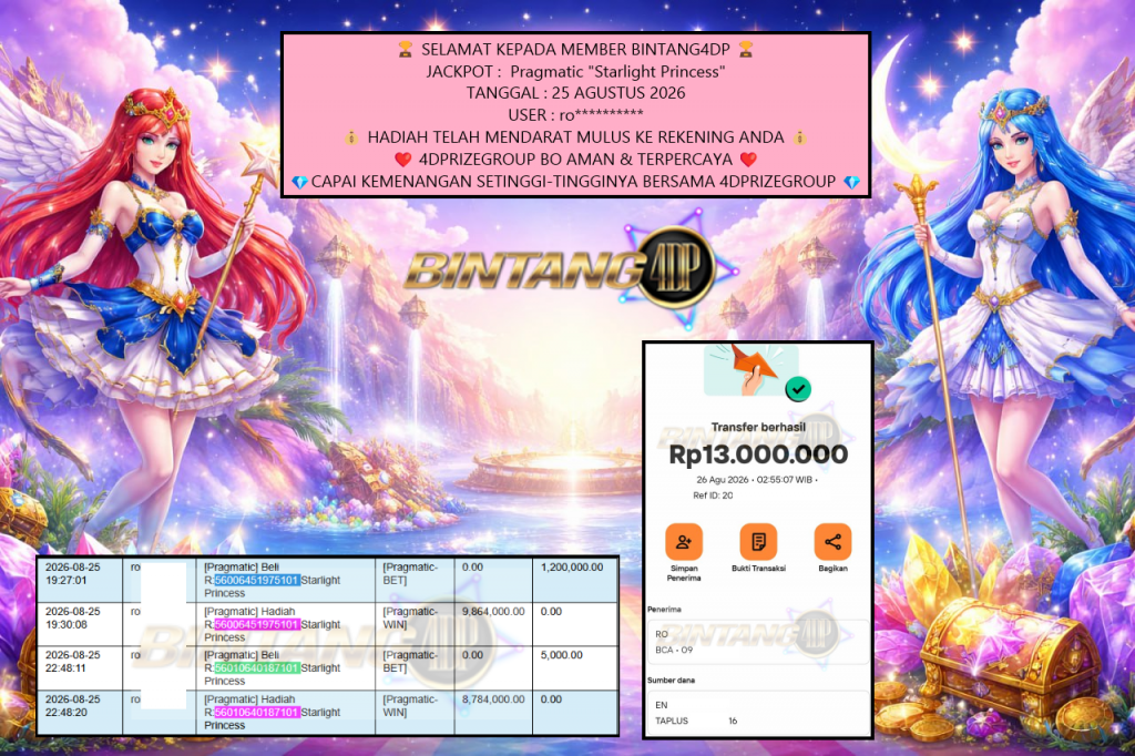 BINTANG4DP JACKPOT : Pragmatic “Starlight Princess” Rp13.000.000,- LUNAS