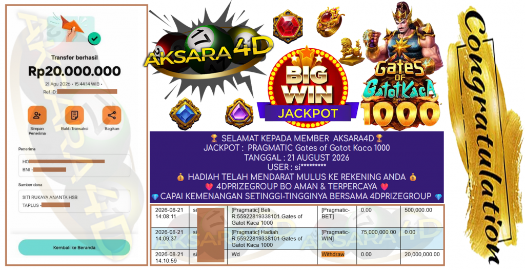 AKSARA4D JACKPOT PRAGMATIC ” Gates of Gatot Kaca 1000 ” Rp 40,000,000,- LUNAS