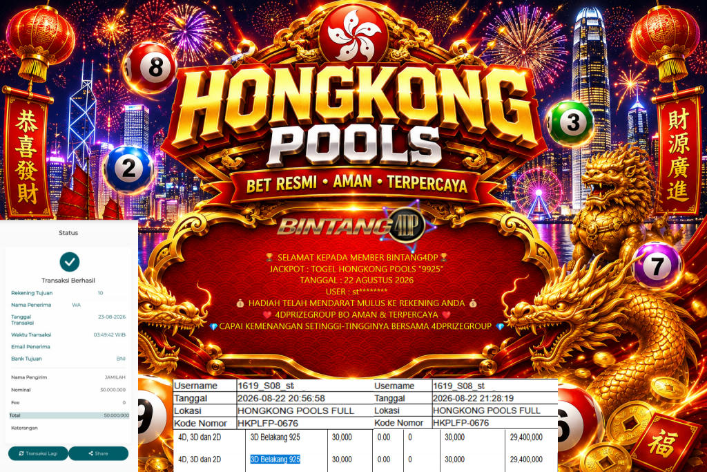 BINTANG4DP JACKPOT TOGEL HONGKONG POOLS “9925”‎‏‏ Rp50.000.000,- LUNAS