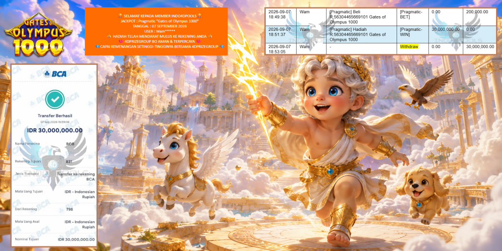 INDO4DPOOLS JACKPOT Pragmatic “Gates of Olympus 1000” Rp30.000.000,- LUNAS