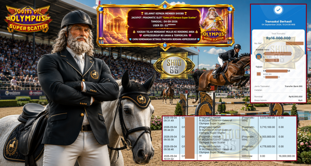 SHIO88 JACKPOT PRAGMATIC SLOT “Gates of Olympus Super Scatter” Rp 16.000.000,- LUNAS