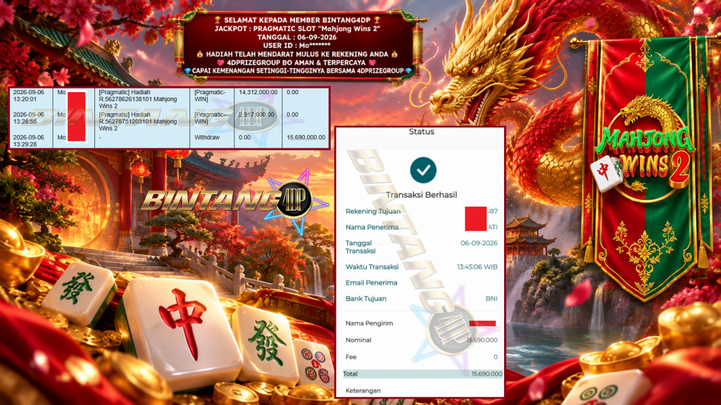 BINTANG4DP JACKPOT PRAGMATIC SLOT “Mahjong Wins 2” Rp 15.690.000,- LUNAS