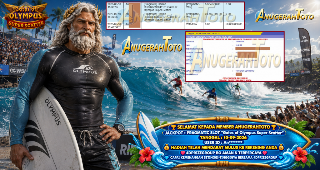 ANUGERAHTOTO JACKPOT PRAGMATIC SLOT βGates of Olympus Super Scatterβ Rp 50.000.000,- LUNAS
