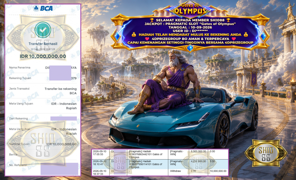 SHIO88 JACKPOT PRAGMATIC SLOT “Gates of Olympus” Rp 10.000.000,- LUNAS