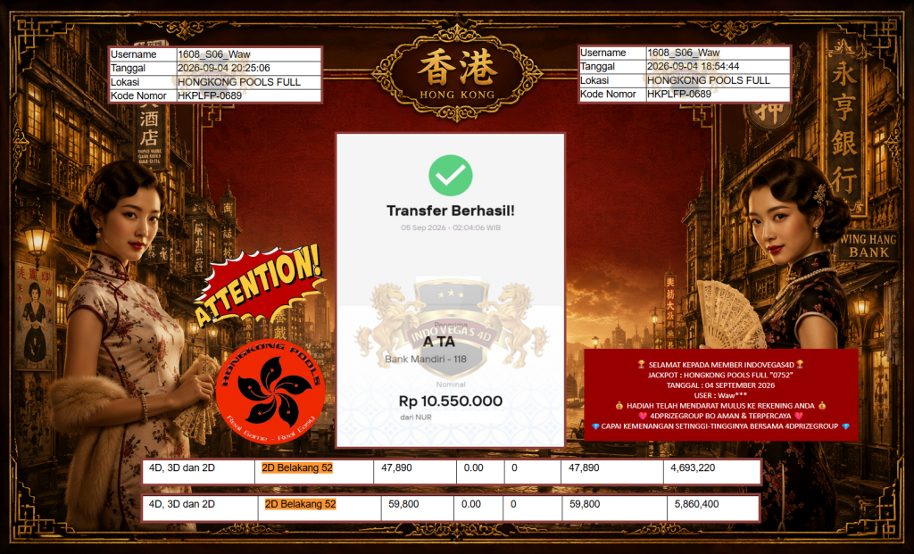 INDOVEGAS4D JACKPOT HONGKONG POOLS FULL β0752β Rp10.550.000,- LUNAS