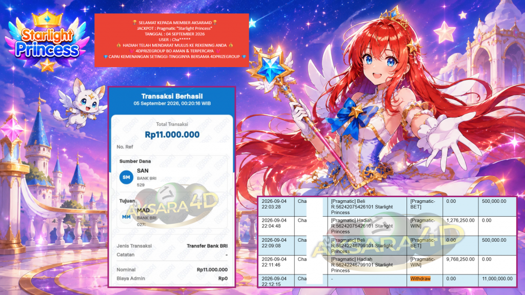 AKSARA4D JACKPOT Pragmatic βStarlight Princessβ Rp11.000.000,- LUNAS