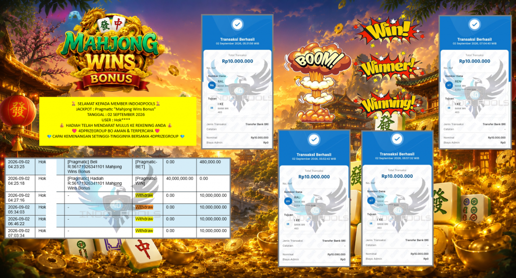 INDO4DPOOLS JACKPOT Pragmatic “Mahjong Wins Bonus” Rp40.000.000,- LUNAS