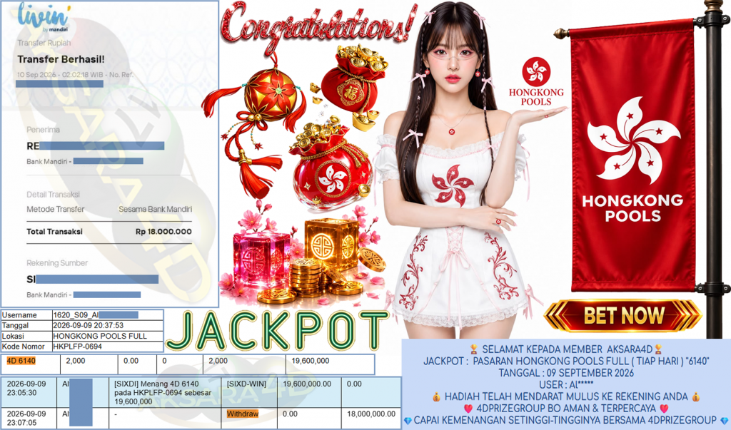 AKSARA4D JACKPOT PASARAN ” HONGKONG POOLS FULL (TIAP HARI) ”6140″ ” Rp 18,000,000,- LUNAS