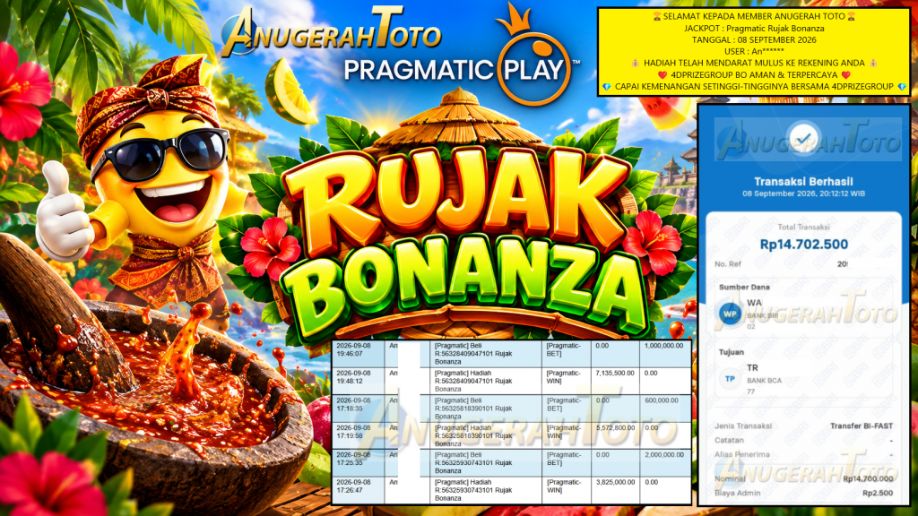 ANUGERAHTOTO JACKPOT Pragmatic Rujak Bonanza Rp 45.000.000,- LUNAS