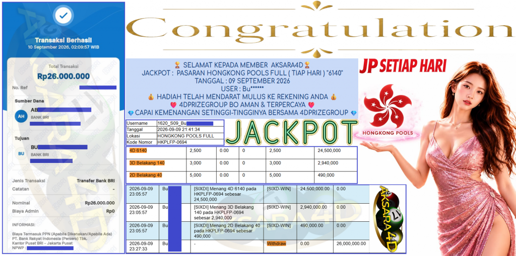 AKSARA4D JACKPOT PASARAN ” HONGKONG POOLS FULL (TIAP HARI) ”6140″ ” Rp 26,000,000,- LUNAS
