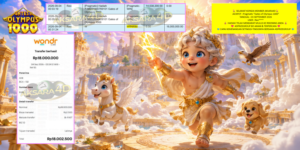 AKSARA4D JACKPOT Pragmatic “Gates of Olympus 1000” Rp18.000.000,- LUNAS