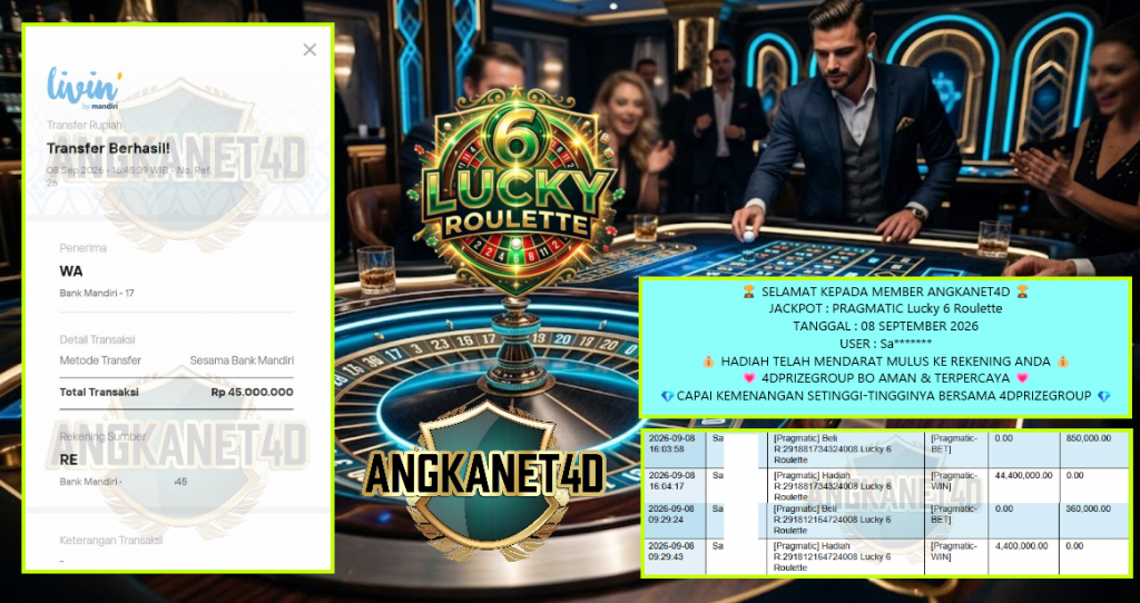 ANGKANET4D JACKPOT PRAGMATIC “Lucky 6 Roulette”‎‏‏‎‎ Rp45.000.000,- LUNAS