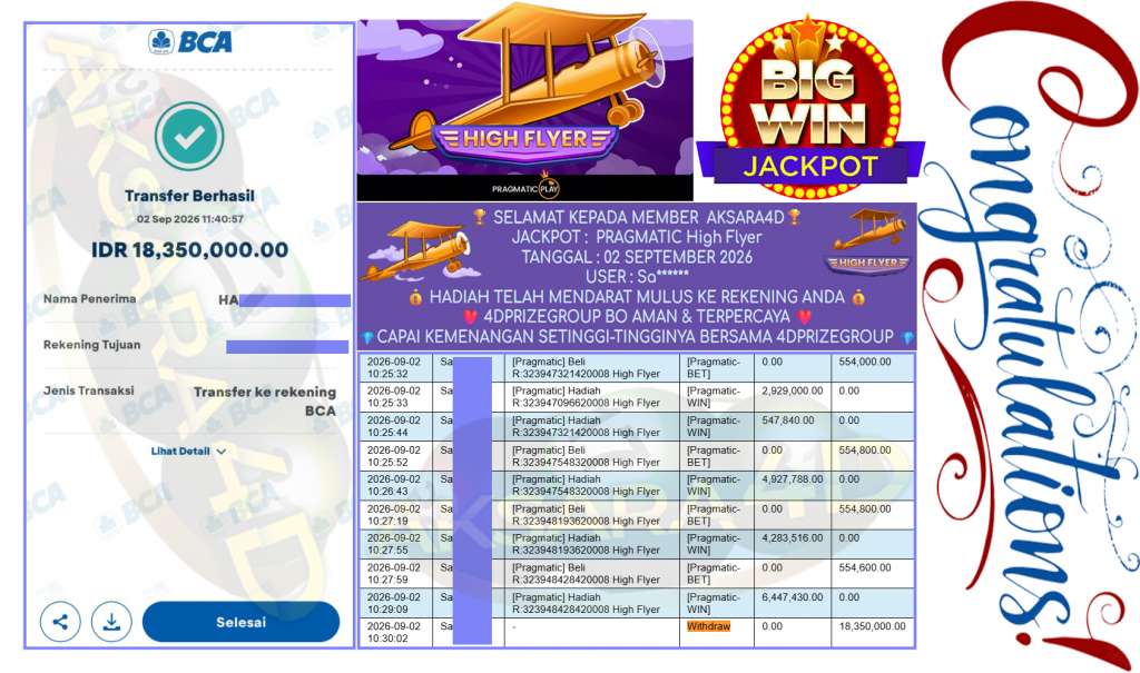 AKSARA4D JACKPOT PRAGMATIC ” High Flyer ” Rp 18,350,000,- LUNAS