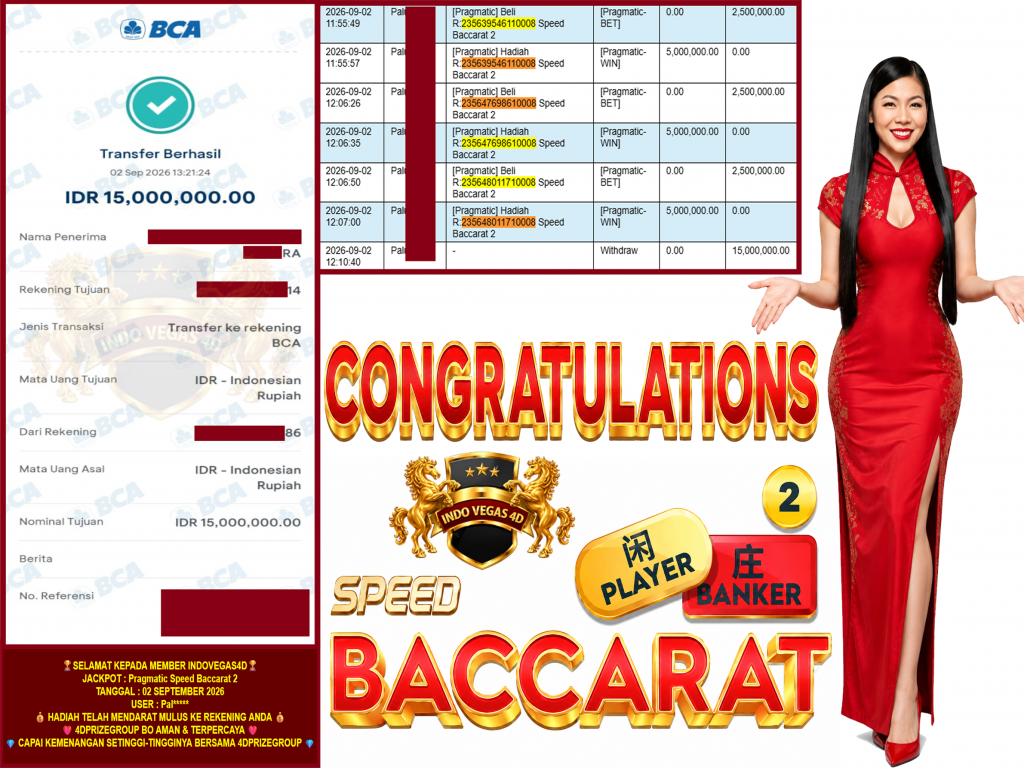 INDOVEGAS4D JACKPOT PRAGMATIC LIVE GAME “Speed Baccarat 2” Rp.15.000.000,- LUNAS