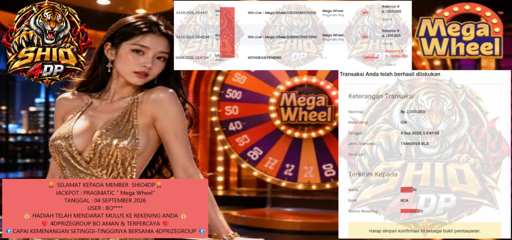 SHIO4DP JACKPOT PRAGMATIC ” Mega Wheel” Rp2.000.000,- LUNAS
