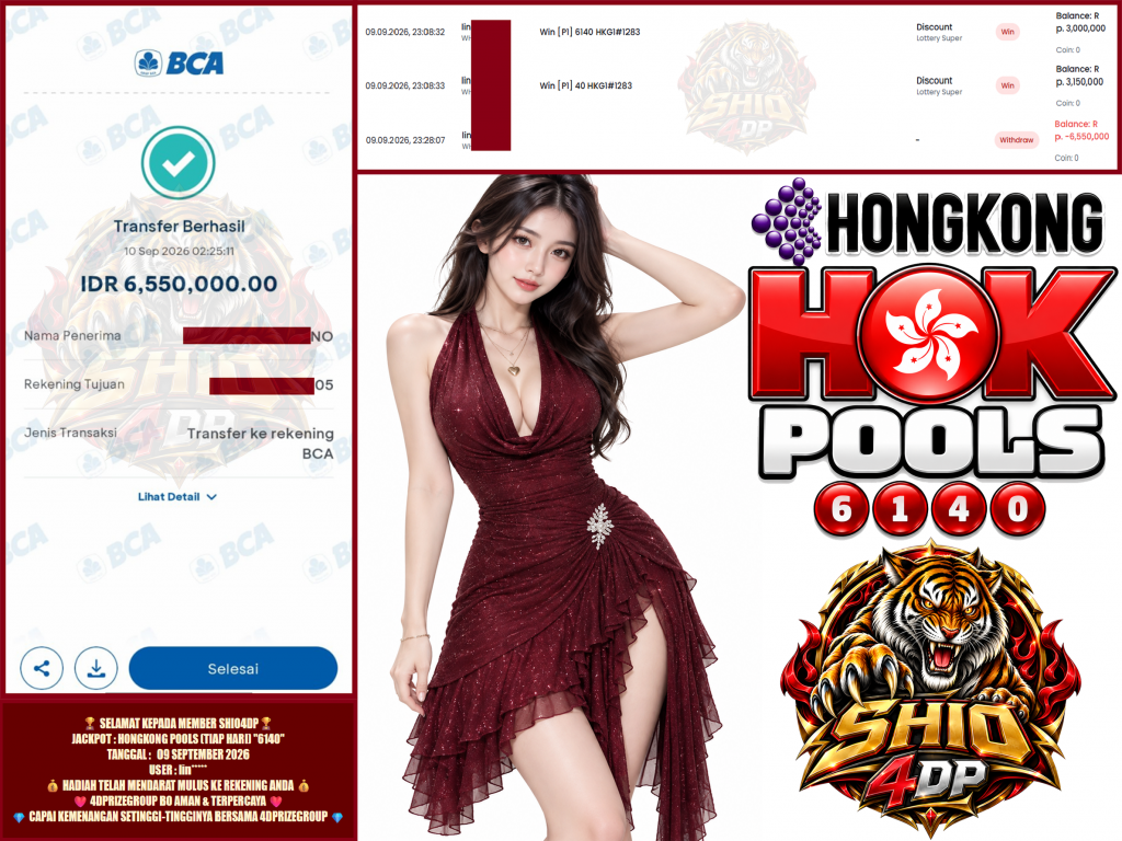 SHIO4DP JACKPOT HONGKONG POOLS (TIAP HARI) β6140β Rp.6.550.000,- LUNAS