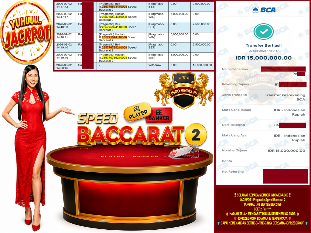INDOVEGAS4D JACKPOT PRAGMATIC LIVE GAME “Speed Baccarat 2” Rp.15.000.000,- LUNAS