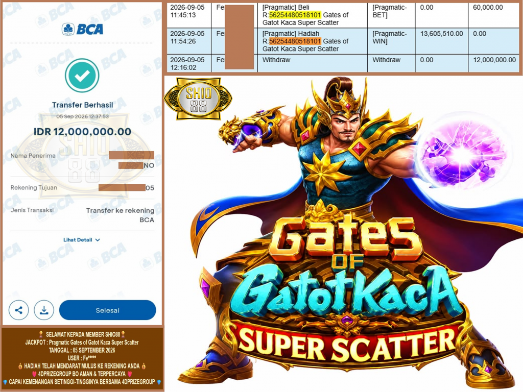 SHIO88 JACKPOT PRAGMATIC “Gates of Gatot Kaca Super Scatter” Rp.12.000.000,-LUNAS