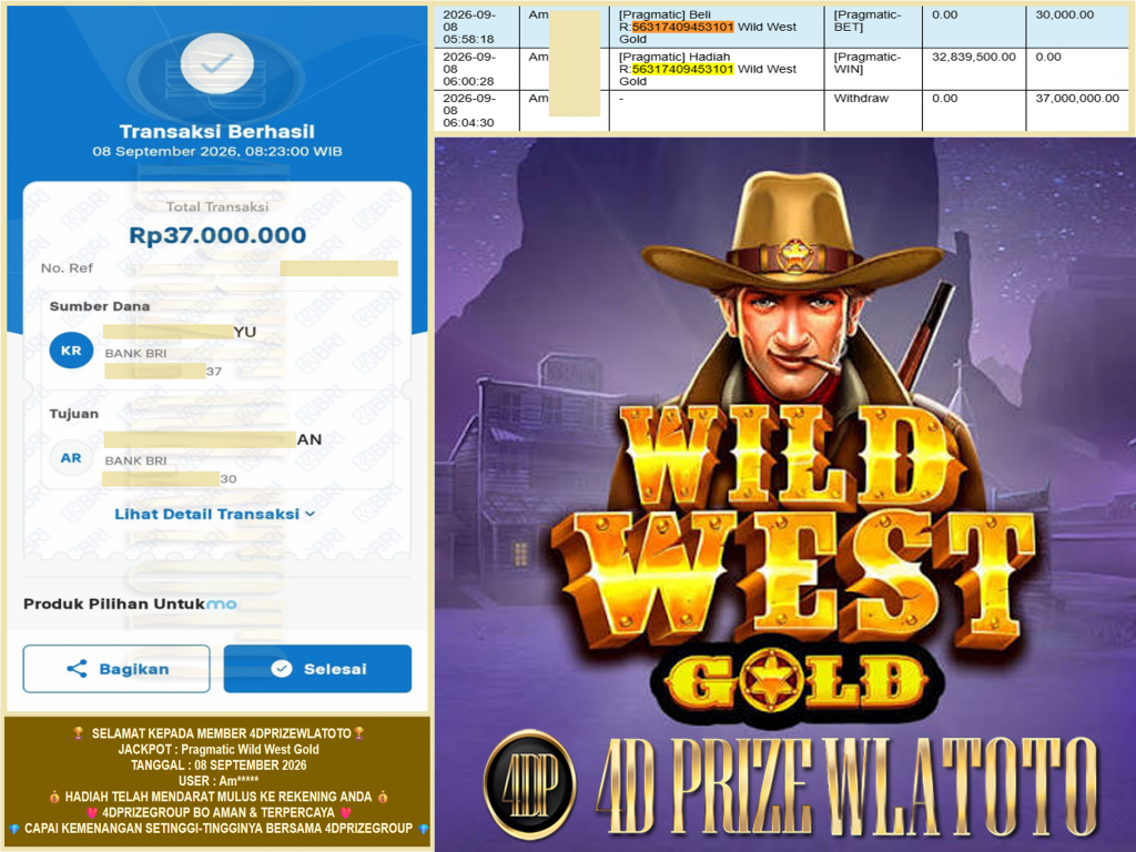 4DPRIZEWLATOTO JACKPOT PRAGMATIC “Wild West Gold” Rp.37.000.000,-LUNAS