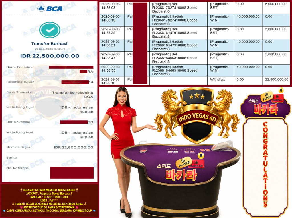 INDOVEGAS4D JACKPOT PRAGMATIC LIVE GAME “Speed Baccarat 8” ‎‏‏‎Rp.22.500.000,- LUNAS