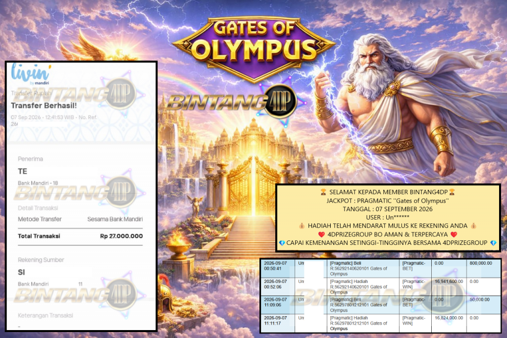 BINTANG4DP JACKPOT PRAGMATIC ”Gates of Olympus” Rp37.000.000,- LUNAS