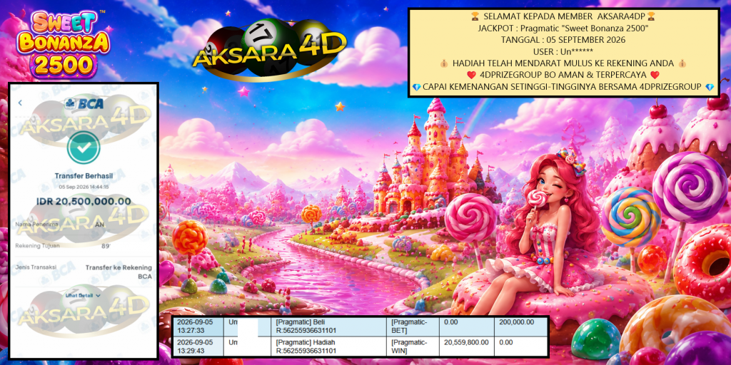 AKSARA4D JACKPOT Pragmatic “Sweet Bonanza 2500” Rp20.500.000,- LUNAS
