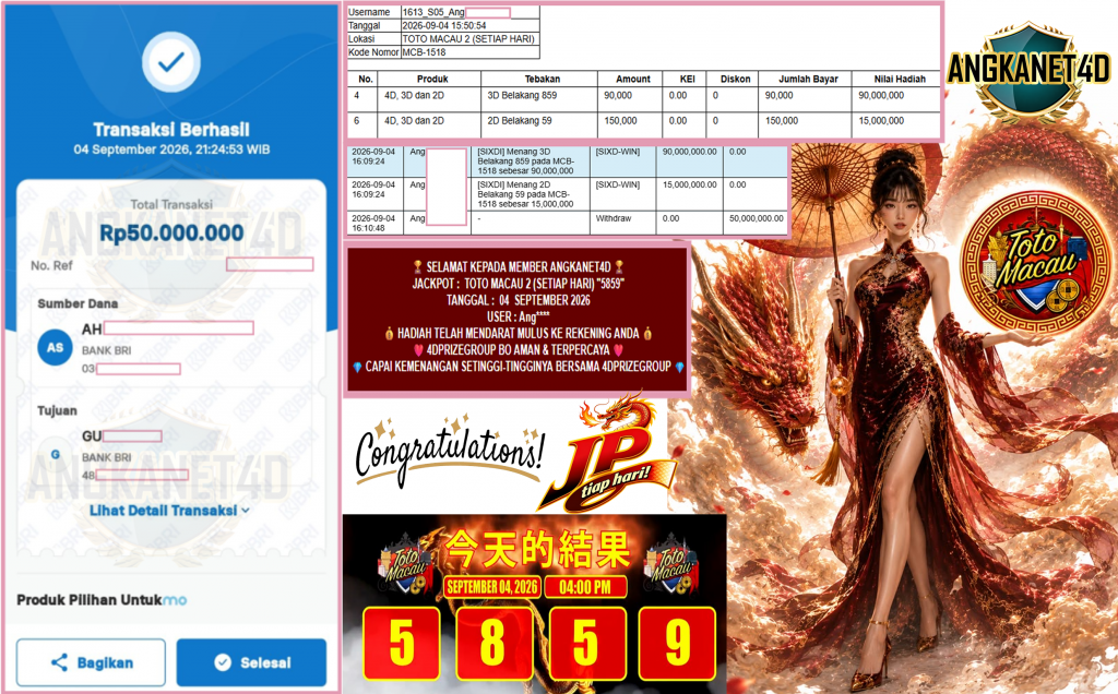 ANGKANET4D JACKPOT TOTO MACAU 2 (SETIAP HARI) β5859βββββ Rp100.000.000,- LUNAS