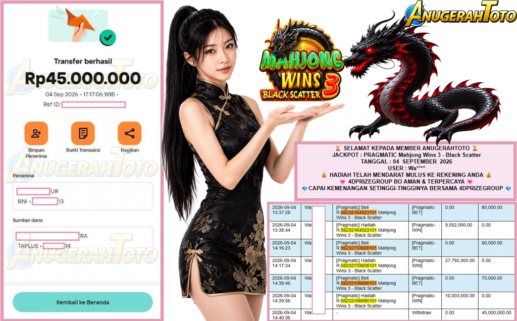 ANUGERAHTOTO JACKPOT PRAGMATIC “Mahjong Wins 3 – Black Scatter”‎‏‏‎‎ Rp45.000.000,- LUNAS