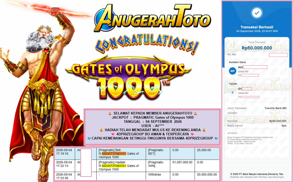 ANUGERAHTOTO JACKPOT PRAGMATIC βGates of Olympus 1000β³βββββ Rp50.000.000,- LUNAS
