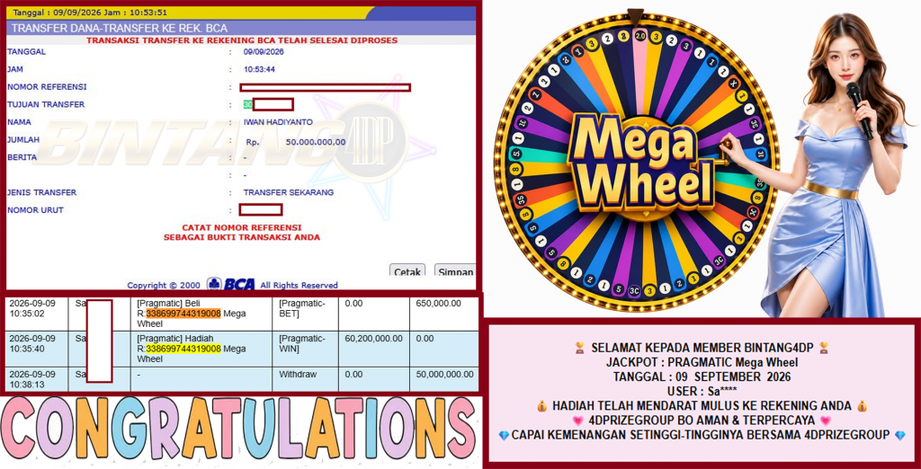 BINTANG4DP JACKPOT PRAGMATIC “Mega Wheel” Rp63.000.000,- LUNAS
