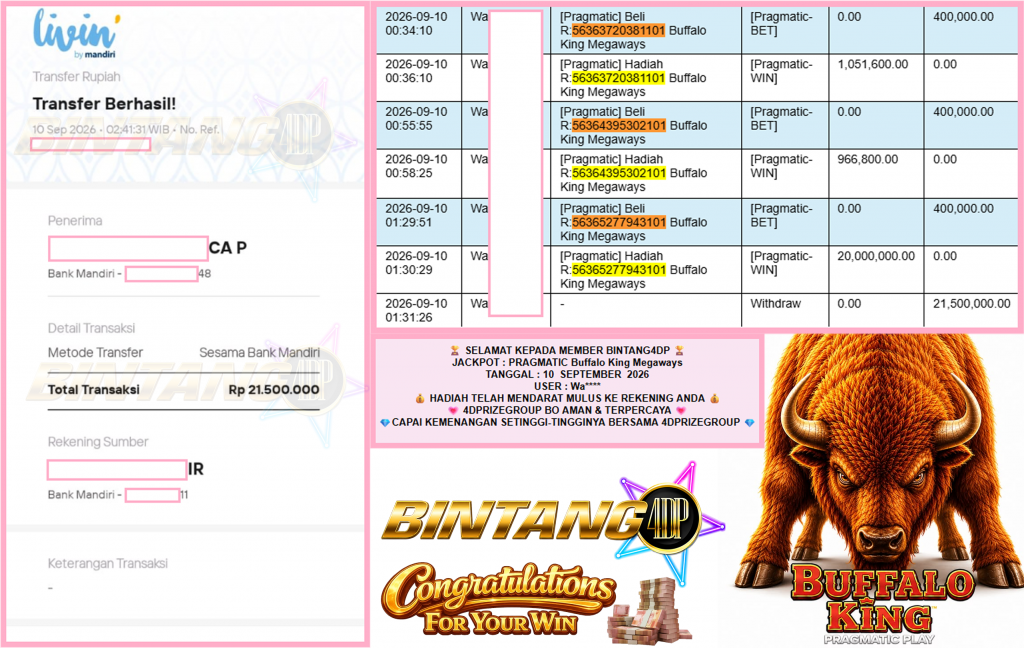 BINTANG4DP JACKPOT PRAGMATIC βBuffalo King Megawaysββββββ Rp21.500.000,- LUNAS