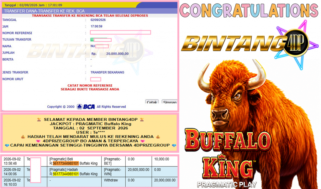 BINTANG4DP JACKPOT PRAGMATIC “Buffalo King”‎‏‏‎‎ Rp20.000.000,- LUNAS