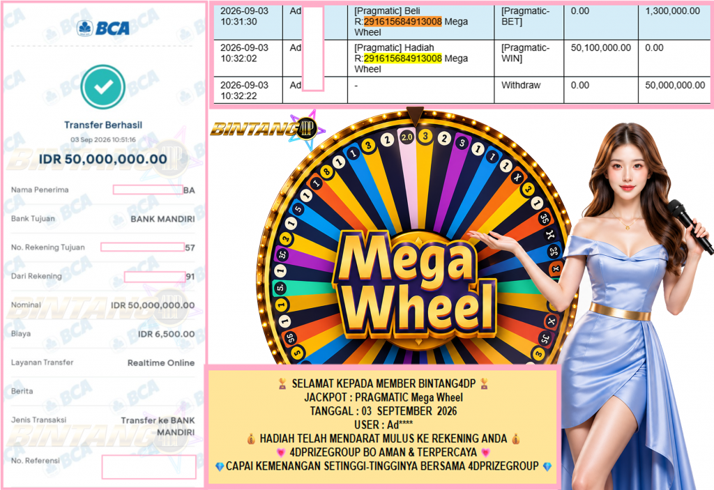 BINTANG4DP JACKPOT PRAGMATIC “Mega Wheel”‎‏‏‎‎ Rp50.000.000,- LUNAS
