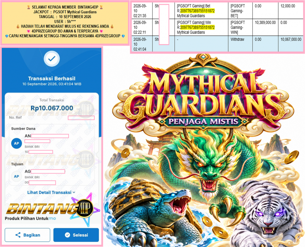 BINTANG4DP JACKPOT PGSOFT βMythical Guardiansβββββ ββββββββRp10.067.000,- LUNAS