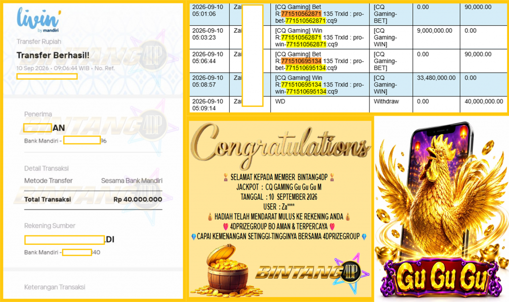 BINTANG4DP JACKPOT CQ GAMING βGu Gu Gu Mβ Rp40.000.000,- LUNAS
